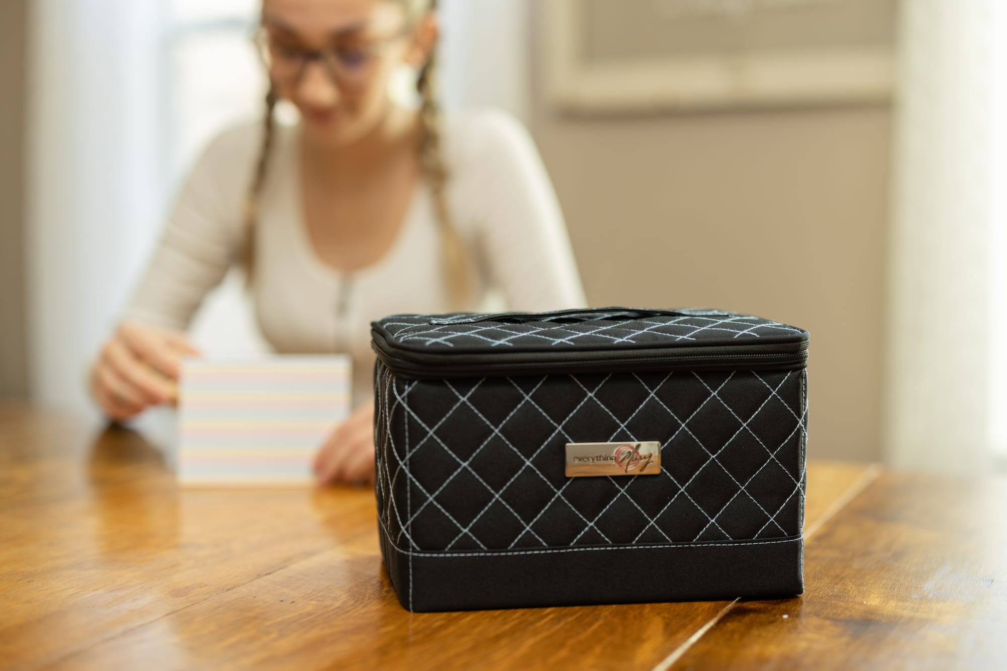 Everything Mary Black & Blue Quilted Collapsible Sewing Kit Organizer Box